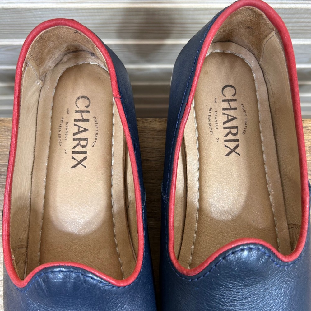Charix Navy Blue Leather Artisan Loafer Red Trim Turkish Slip On Shoes Womens 37 - Picture 8 of 8